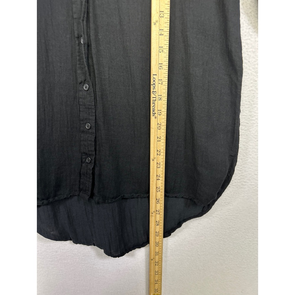 Minimalist Boho Wild Fable Women XXS Black Gauze High-Low Button Down Shirt - Picture 6 of 9
